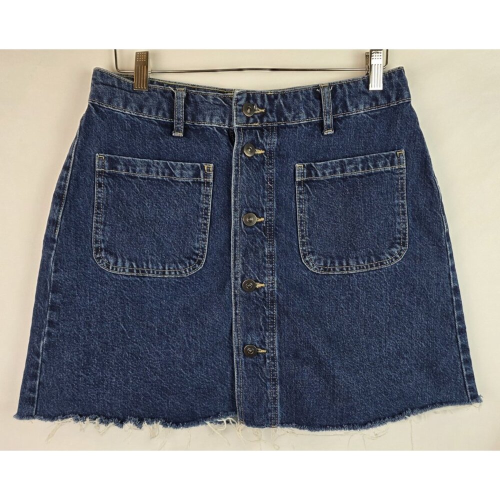 Boden Women's Jean Skirt Size 8 Blue Denim A-Line Button Down Cut Off Skirt